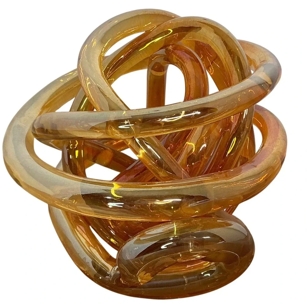 Modern Amber Art Glass‎ Knot Orb Sculpture Smooth Minimalist Decor 7